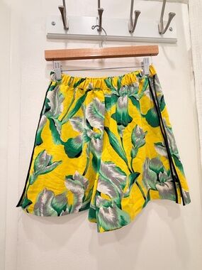 Marc Jacobs Yellow Floral Bermuda Shorts with Green Accents